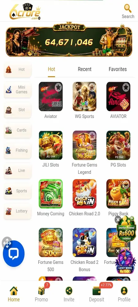 6Crore Game interface