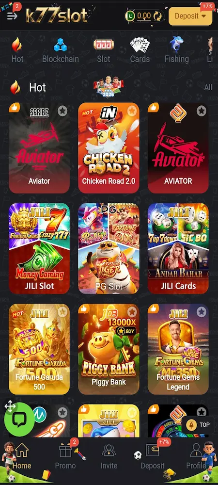 K77Slots game interface