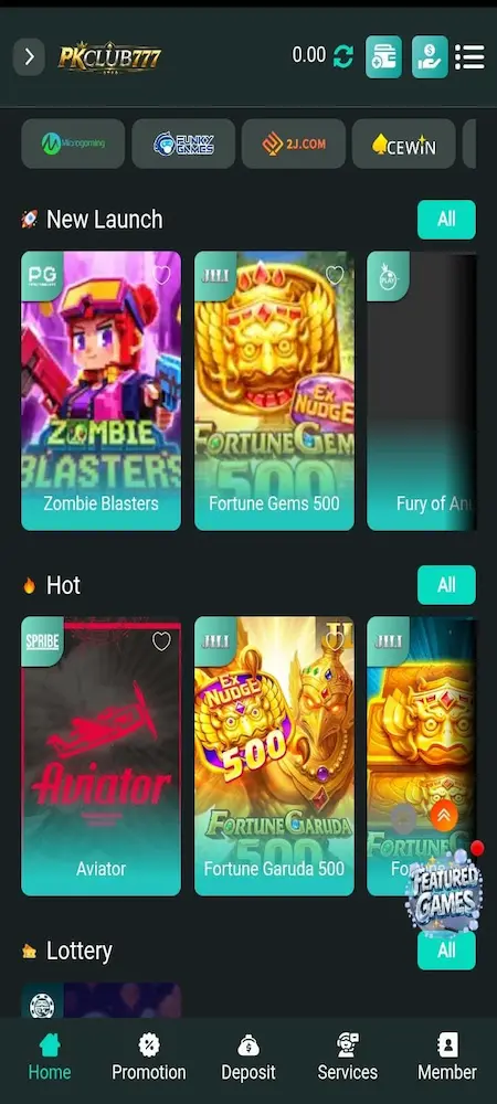 PKCLUB777 Game interface